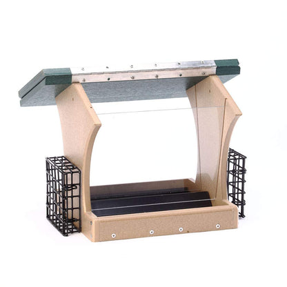 Birds Choice SN300-S Two-Sided Hopper Feeder, Recycled Bird Feeder w/ Two Suet Cages, Large, Taupe/Green