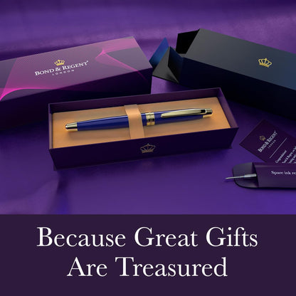 Bond & Regent 24 Karat Gold Luxury Rollerball Pen - Fancy Executive Professional Writing Gift Set for Men & Women, Nice Pens, Royal Blue