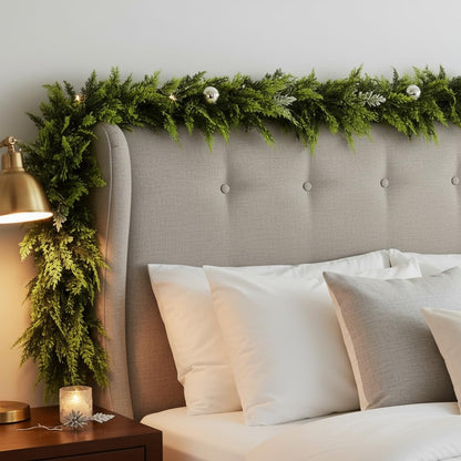 6 FT Christmas Cedar Garland, Real Touch Soft & Thickness Greenery Pine Garland for Mantle Table Fireplace Outdoor Indoor Christmas Decorcorations