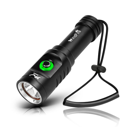WINDFIRE Dive Light Scuba Diving Flashlight, Super Bright Rechargeable Waterproof Torch with Power Indicator, 3 Modes Underwater Lights, Scuba & Snorkeling Safety Dive Lights for Night Diving