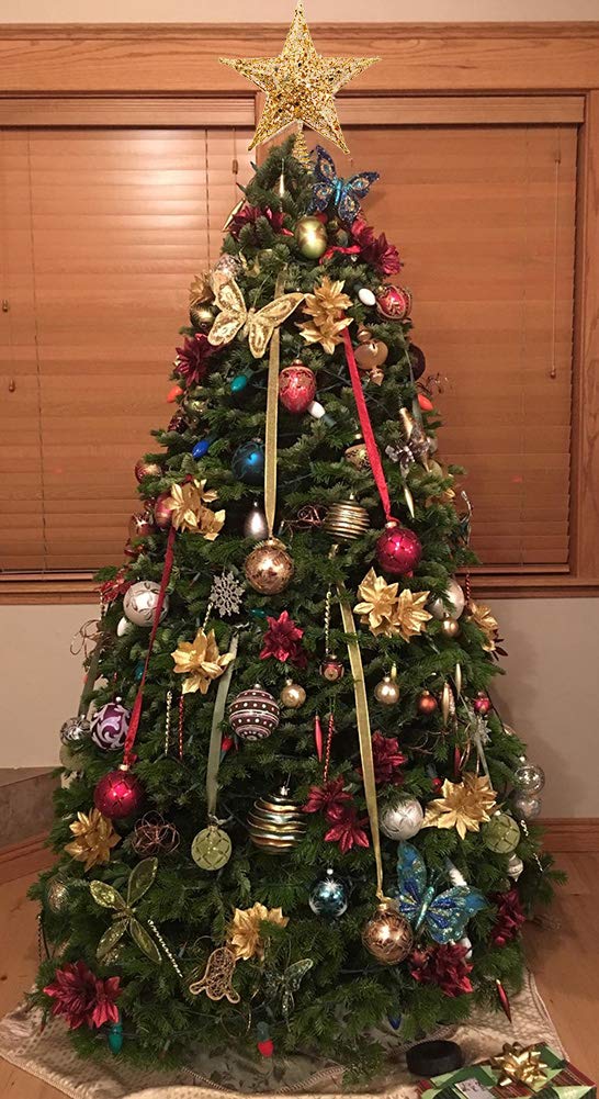 Christmas Tree Star Topper, Xmas Tree Topper Glittered 5 Point Star Treetop for Christmas Tree Ornament Indoor Party Home Decoration (Golden, 6inch)