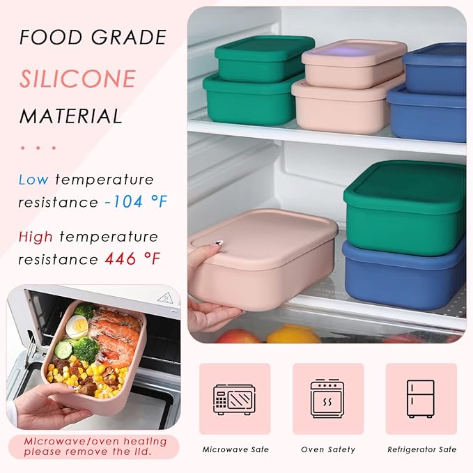 Silicone Food Storage Containers, Leak-Proof, Microwave & Dishwasher Safe