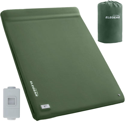 Elegear CumbreX™ Self Inflating Sleeping Pad, Built-in Electric Pump 3.15" Ultra-Thick Memory Foam Camping Mattress Pad with Pillow Double Sleeping Pad for Camping R-Value 9.5 Foam Camp Pad - Queen