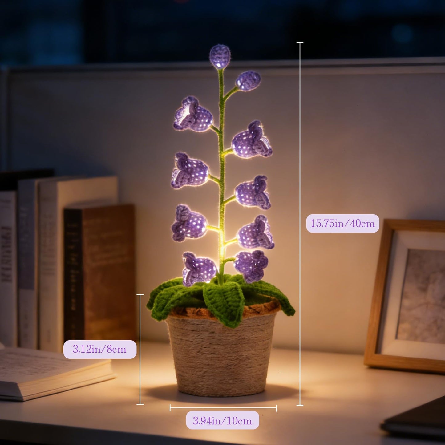 AVEKI Lily of Valley Lamp, Handmade Crochet Artificial Flower Lamp with Warm Light, Cute Desk Lamp for Bedroom, Battery Power Decor LED Night Light, Gift for Mom Daughter Girlfriend (Warm) (Purple)