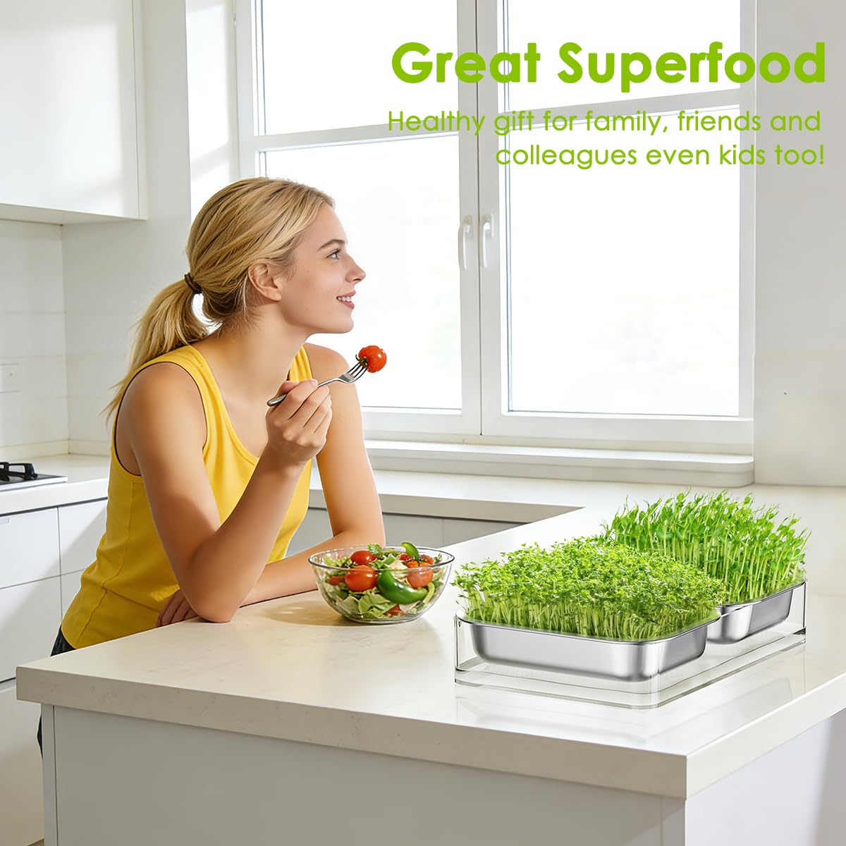 FANHAO Upgraded Visual Seed Sprouter Tray, Stainless Steel Soil-Free Cultivation Germination Tray with Acrylic Base, Healthy Microgreens Growing Kit for Indoors Sprouting Seeds, Grow Grass, Beans