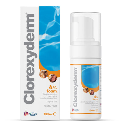 Clorexyderm 4% Foam Mousse - Dry Shampoo for Dogs & Cats - Antibacterial & Antifungal - Dry Itchy Skin Relief – Moisturises, Soothes & Softens Skin & Coat - Easy Alternative to Wet Bathing - 100 ml