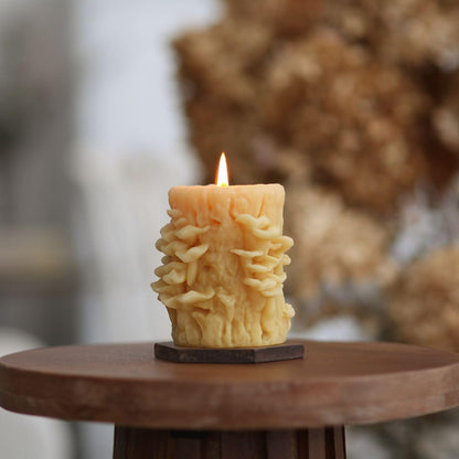 Big Dipper Wax Works Beeswax Oyster Mushroom Candle – Handcrafted 100% Pure Beeswax, Unscented, 60-Hour Clean Burn, Eco-Friendly Sculpted Woodland Décor Gift for Nature Lovers, 4" x 3.25"