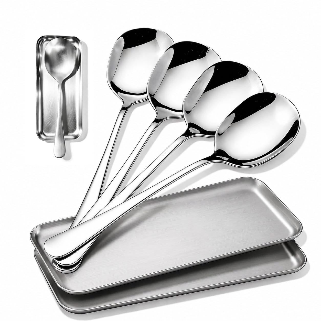 4-Piece Serving Spoons Set with 2 Spoon Rests, 18/8 304 Stainless Steel, Large Buffet Serving Spoons, Heavy Duty Flatware Utensils for Banquet, Cooking & Kitchen
