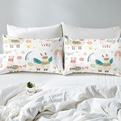 Feelyou Llama Alpaca Fitted Sheet Kids Cute Llama Donuts Bedding Set Cartoon Llama Alpaca Bed Sheet Set for Boys Girls 3D Animal Theme Bed Cover Children Sweet Dessert Room Decor Twin Size