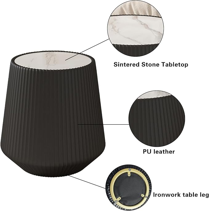 19.68" Round Marble End Table, Modern Cup Shaped Side Table