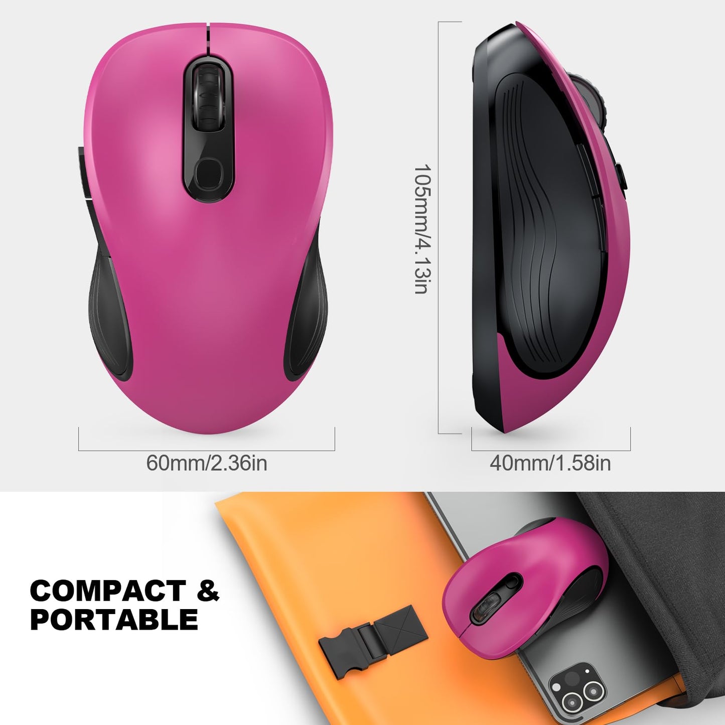WisFox 2.4G Wireless Mouse for Laptop, Ergonomic Computer Mouse with USB Receiver and 3 Adjustable Levels, 6 Button Wireless Mice for Windows Mac PC Notebook (Grey)