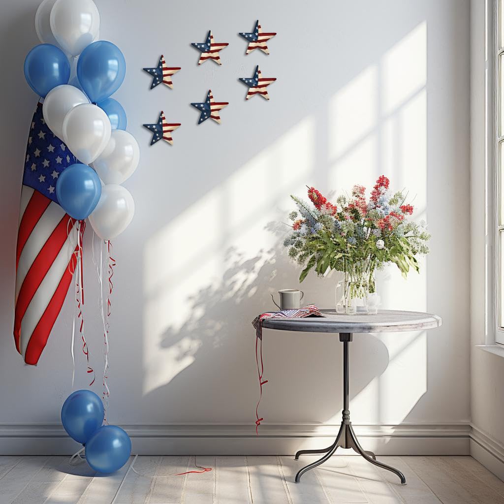Patriotic Star Ornaments 4th of July American Flag Metal Star Hanging Decorations 3.6x3.6 Barn Decor for Tree Memorial Day Party Decor