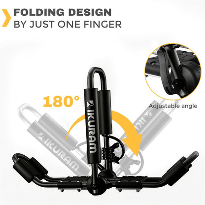 Kayak Roof Rack, Aluminum Kayak Carrier Folding J-Style Universal 4-in-1 Multifunction for Canoe, SUP, Kayaks, Surfboard Rooftop Mount on SUV, Car and Truck Crossbars, Black