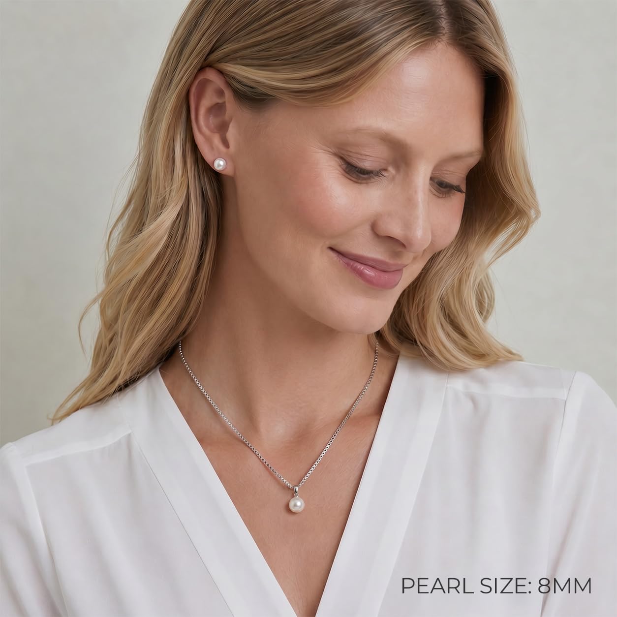 The Pearl Source Real Pearl Pendant Necklace for Women, 14K Gold Plated 925 Sterling Silver, Genuine AAAA Cultured Freshwater Pearl, 8mm White Pearl Necklace with 16-20 Inch Adjustable Chain