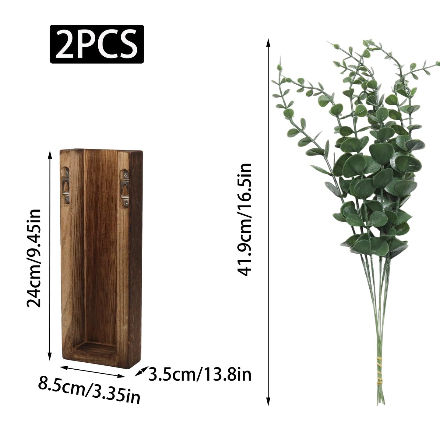Wuyituart 2 Pack Wood Wall Planter Vase with Artificial Plants Rustic Fake Greenery Wall Art Decor, Brown