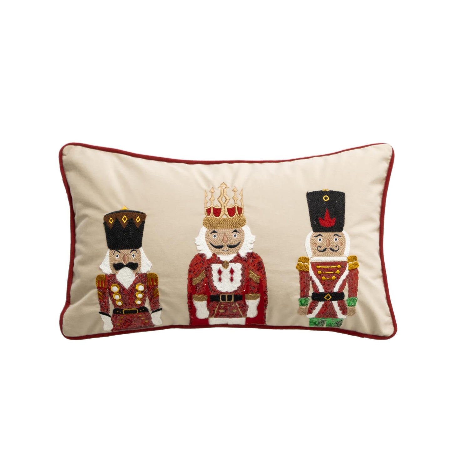MOCOFO Christmas Embroidered Nutcracker Throw Pillow Cover - Decorative Holiday Cushion Cover (Beige, 12” x 20”)