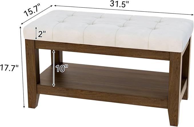 ABHENG Solid Rubber Wood Shoe Bench, Soft Chenille Material Upholstered Seat