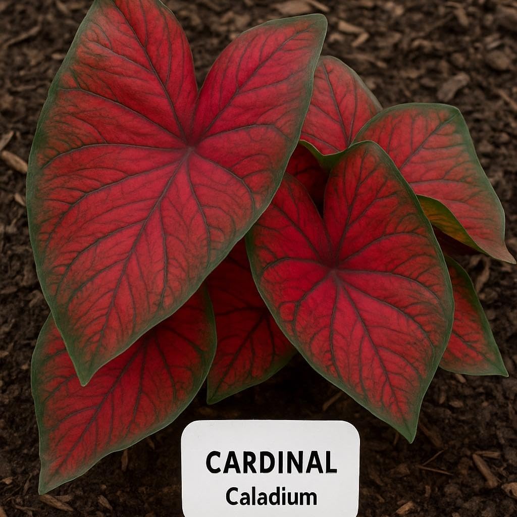 Florida Cardinal Caladium Bulbs for Planting - Perennial Fancy Heart-Shaped Leaves, Vibrant Red and Green Foliage for Shade Gardens, Containers, and Indoor Displays (5 Bulbs)
