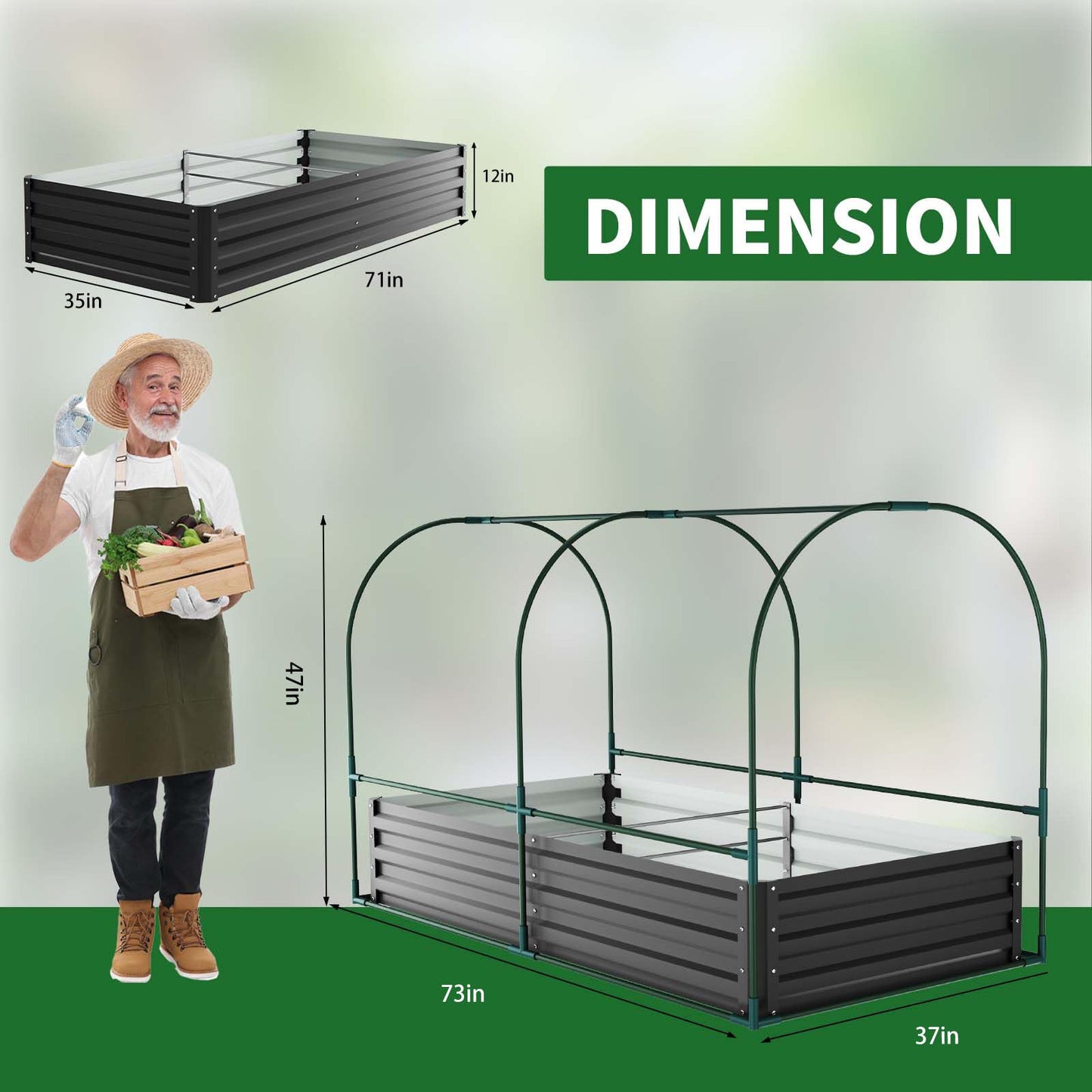 Galvanized Raised Garden Bed for Gardening Vegetables with Cover, 71"x35.4"x47.2" Outdoor Metal Planter Box Kit with Roll-Up Large Screen Windows Mini Greenhouse for Growing Vegetables Flower