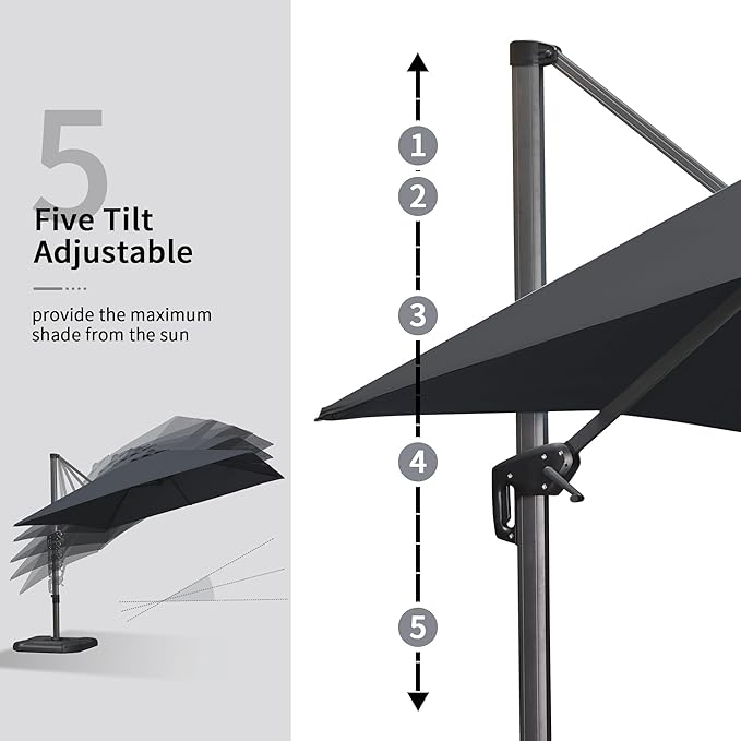PURPLE LEAF 9' X 11.5' Square Cantilever Umbrella Patio Umbrella with Base Outdoor Umbrella Aluminum Offset with 360-degree Rotation for Garden Deck Pool Patio Black