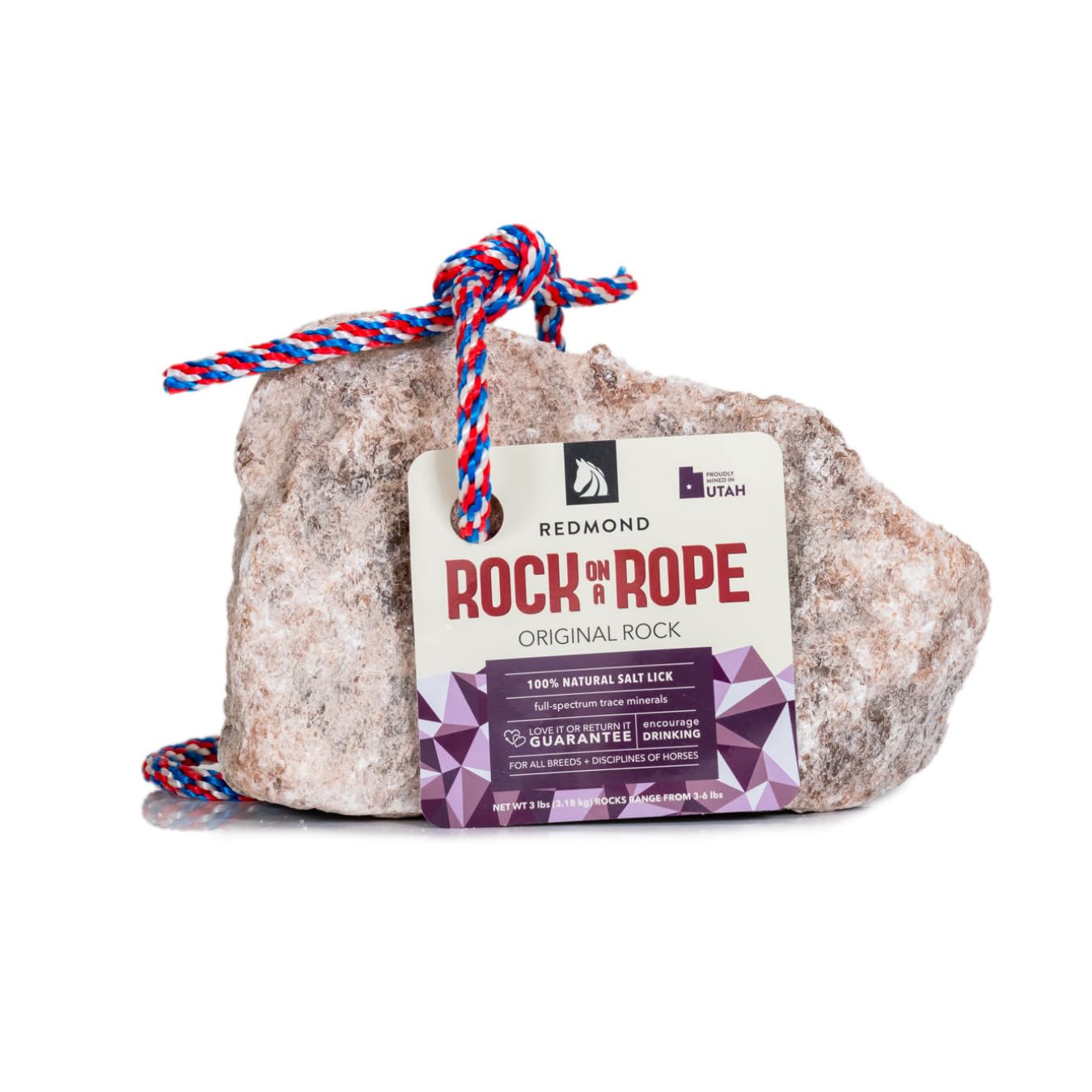 Redmond - Rock on a Rope Unrefined Salt Rock for Horses; 3 to 5 lbs- …