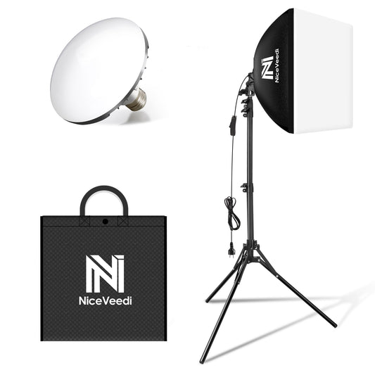 Softbox Lighting Kit, NiceVeedi 16'' x 16'' Softbox Photography Lighting Kit with 63” Tripod Stand & 5400K 450W Equivalent LED Bulb, Continuous Lighting for Photography/Video Record/Live Streaming