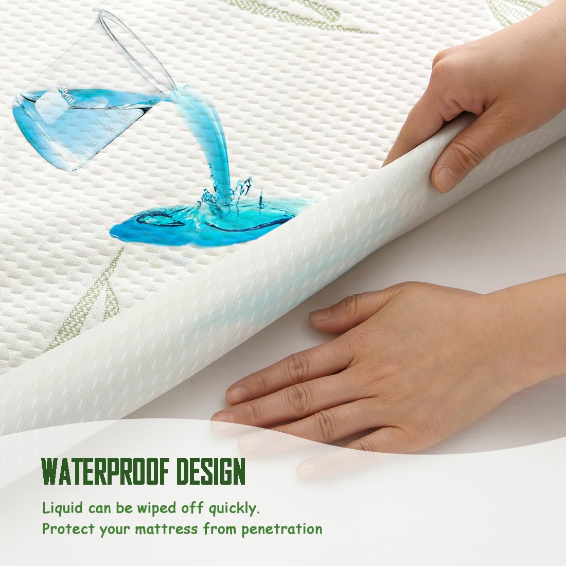 Twin XL Size Waterproof Mattress Protector, Premium Cooling Viscose from Bamboo Mattress Pad, Breathable, Noiseless, Cooling & Machine-Washable Bed Cover with 21" Deep Pocket