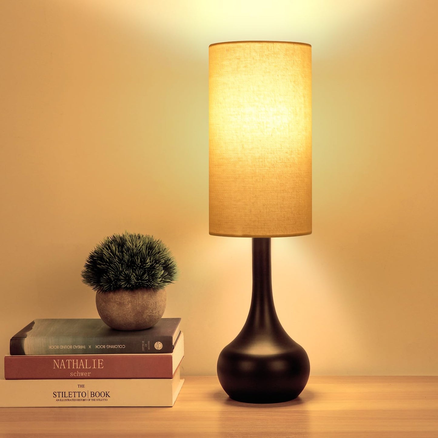LEDIKON Touch Bedside Lamp for Nightstand,3-Way Dimmable,Space Saving & No Assembly Required, Upgraded Small Droplet Vintage Black Table Lamp for Bedroom, Living Room (2700K LED Bulb Included)