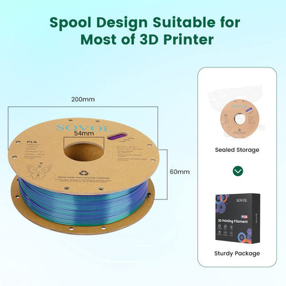 Sovol PLA Filament Silk Tri Color Co-Extrusion 1.75mm, 3D Printer Filament 1kg/ 2.2lbs, Shiny Silk Bronze Purple Green 3 in 1 Coextrusion PLA Material +/-0.03mm