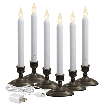 Xodus Innovations FPC1370A-6 LED Plug-in Window Candle with Hot Spot Technology Dusk to Dawn Sensor and Choose Warm or White Flame, Aged Bronze/Black, Pack of 6