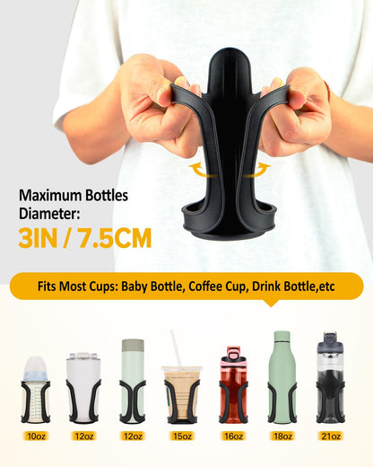Pack of 2 Pram Cup Holder,Universal Stroller/Pushchair Cup Holders,Adjustable Bottle Organizer for Bikes, Trolleys,Walkers and Wheelchairs