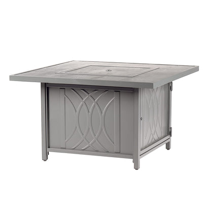 Square 42 in. x 42 in. Aluminum Propane Fire Pit Table with Glass Beads, Two Covers, Lid, 57,000 BTUs in Grey Finish