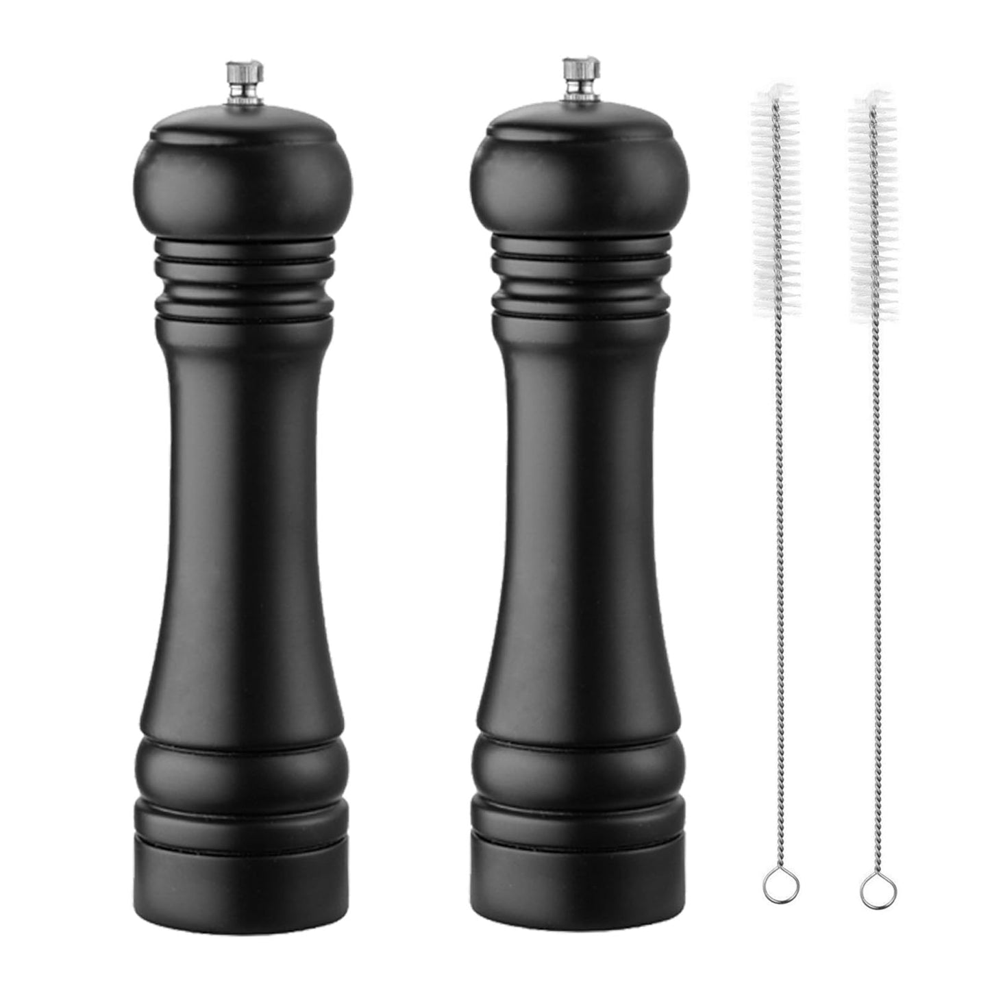 BINHAI Black Set Salt Pepper Mill,Wooden Pepper Grinder Manual Mills Solid with Strong Adjustable Ceramic Grinders 2 Piece 8 Inches