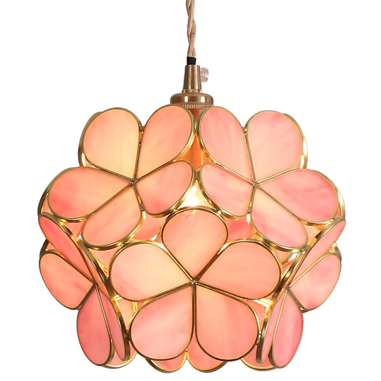 Bieye L10742 Petals Tiffany Style Stained Glass Ceiling Pendant Light with 8-inch Wide Lampshade (Pink, 8" Cherry Blossom)