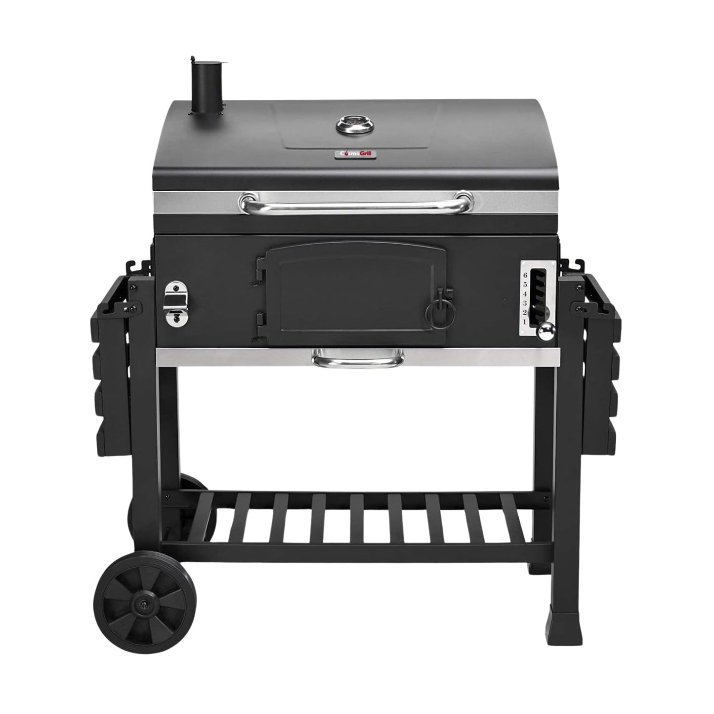 CosmoGrill Outdoor XXL Smoker Barbecue Charcoal Portable BBQ Grill | Lid Cover, Adjustable Charcoal Pan, Warming Rack & Built-in Thermometer | Extra Large Coal BBQ Smoker for Home Garden Party Cooking