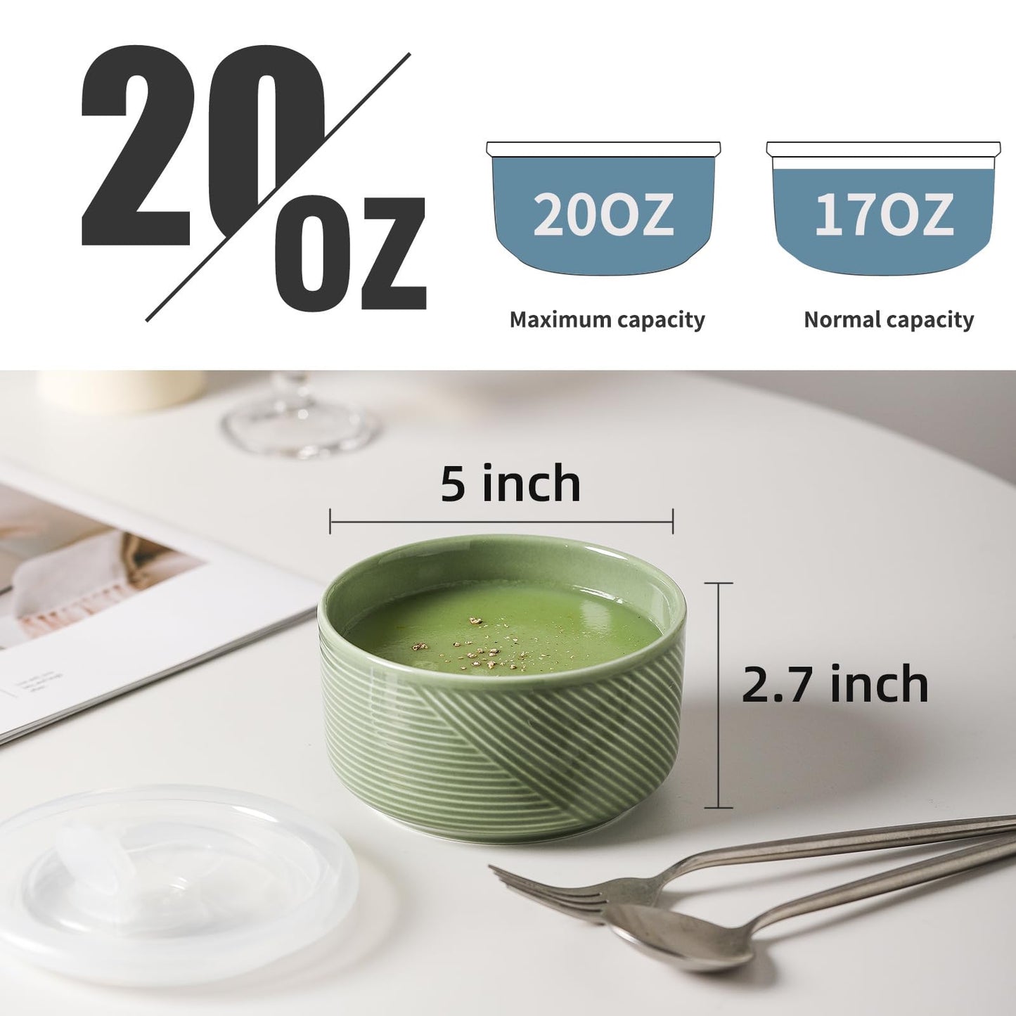Adewnest Salt and Pepper Bowls & 5 inch Ceramic Bowl with Lid