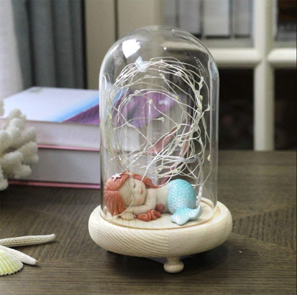 Dearjana Miniature Fairy Garden and Aquarium Decorations Resin Sleeping Little Mermaid Statue Blue