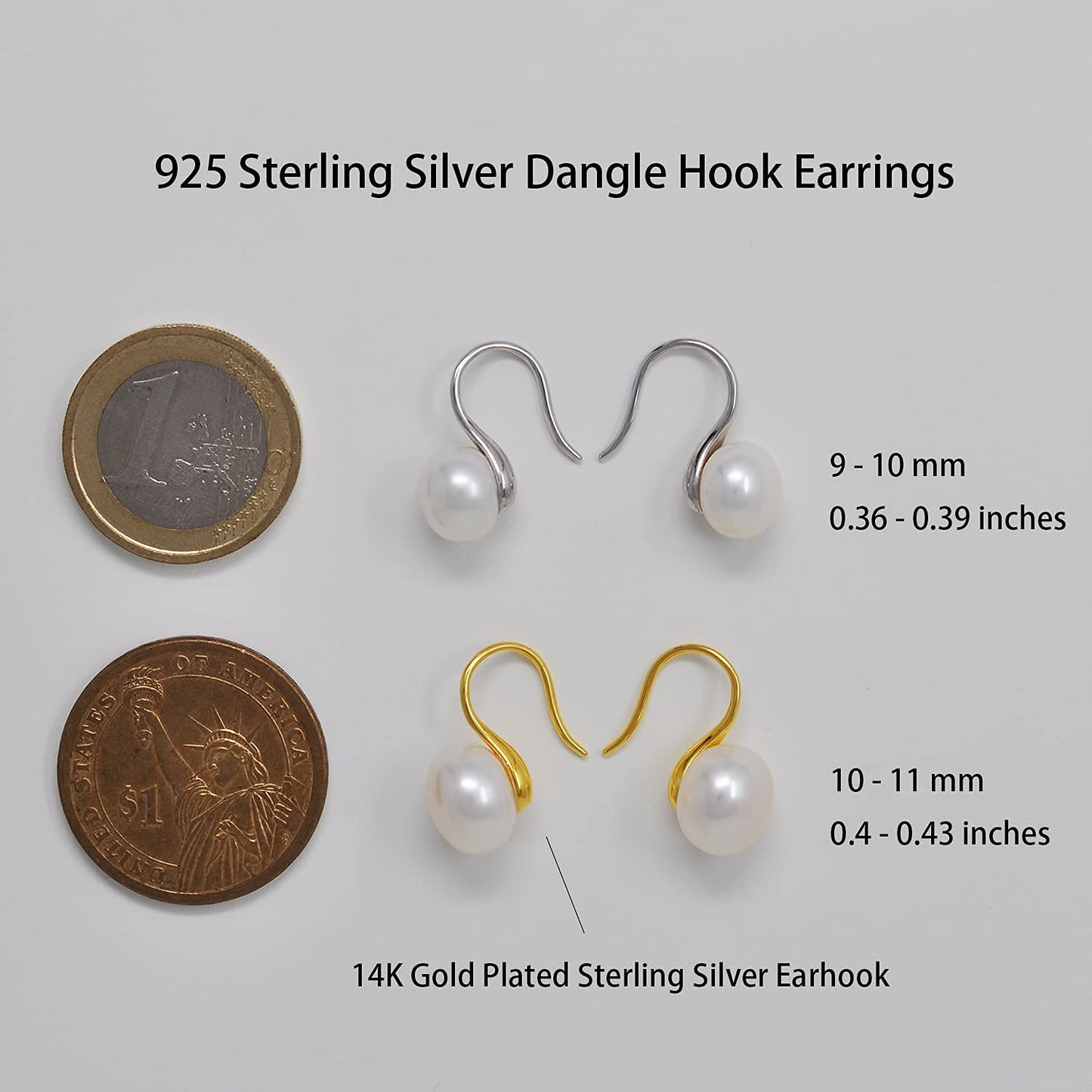Alevel 10-11mm Freshwater Cultured Big Pearl, 925 Sterling Silver Dangle Hook Earrings, Women Gifts