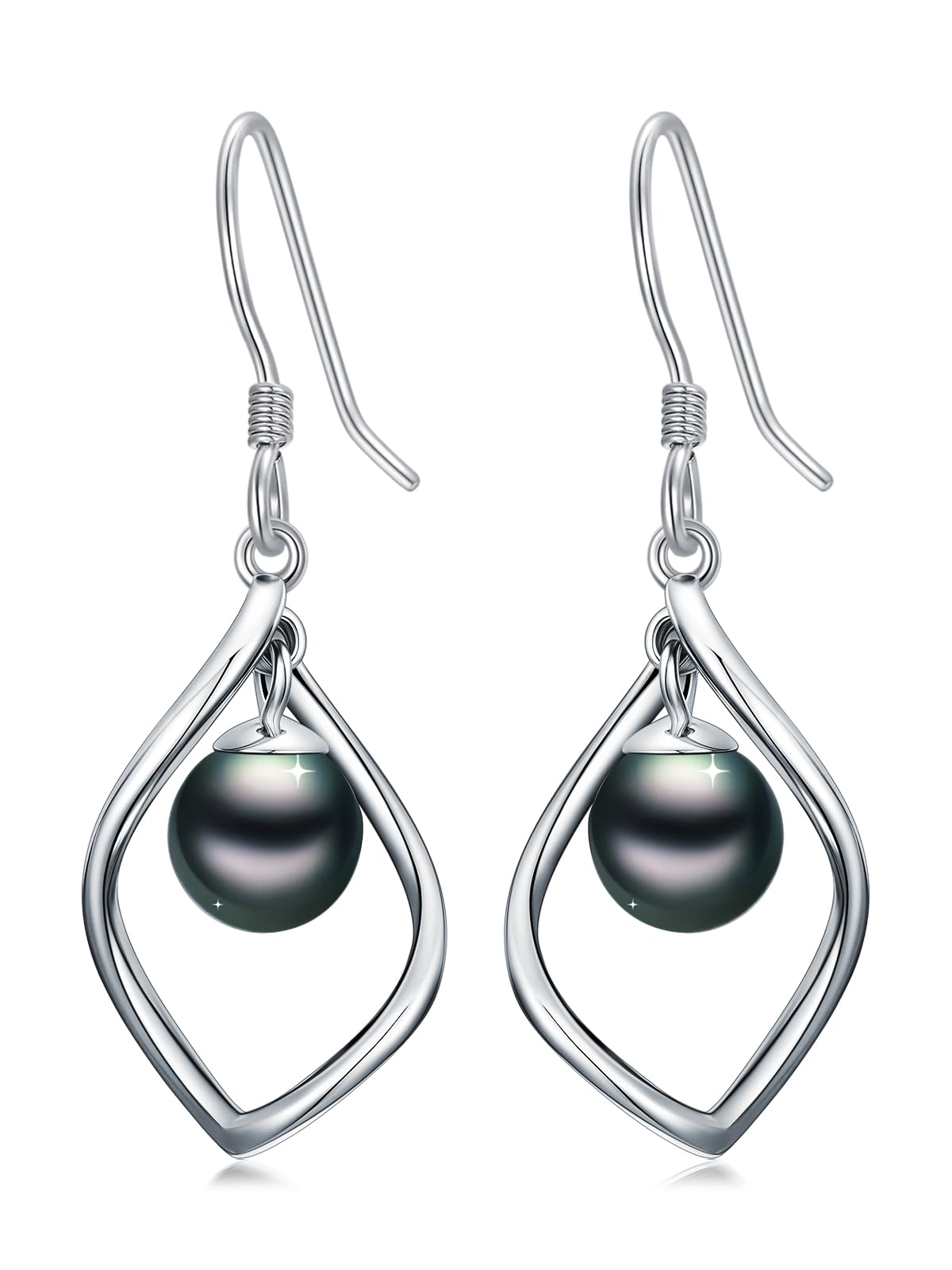 KANNSOAR Tahitian Black Pearl AAAA 18K White Gold Plated Sterling Silver Trendy Dangle Drop Earrings for Women Wife Mom Girlfriend Her Jewelry Gift for Anniversary Birthday Christmas