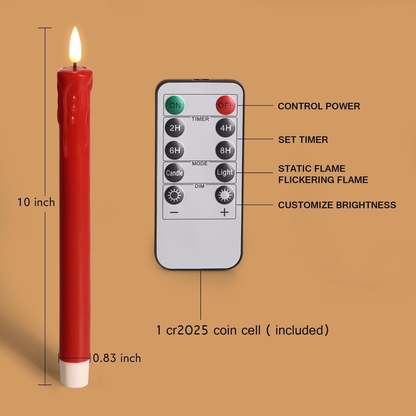 Girimax Red Dripping Wax Flameless Taper Candles with Remote, Flickering Battery Operated LED Candlesticks Valentines Decor Set of 6