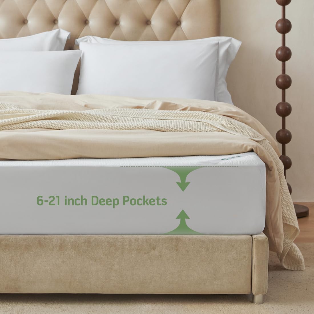 Premium Jacquard 100% Waterproof Twin Mattress Protector, Noiseless, Anti - Slip, Breathable Bed Cover, Rayon from Bambo, Quilted, Mattress Pad Sheet, Deep Pocket 8"-21"