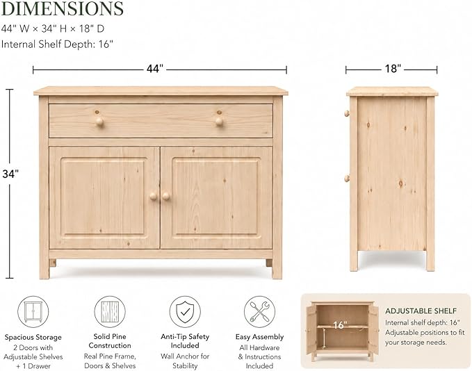 From the Tree Furniture 44" Wide Solid Pine Shaker Sideboard Buffet Cabinet — 2