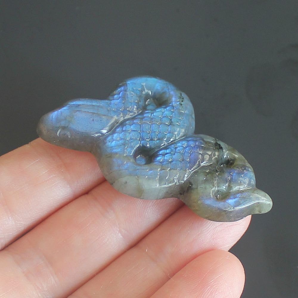HLbshi Hand Carved Gemstone Crystal Snake Figurine Animal Statue Carving Office Home Decor 2'' (Labradorite)