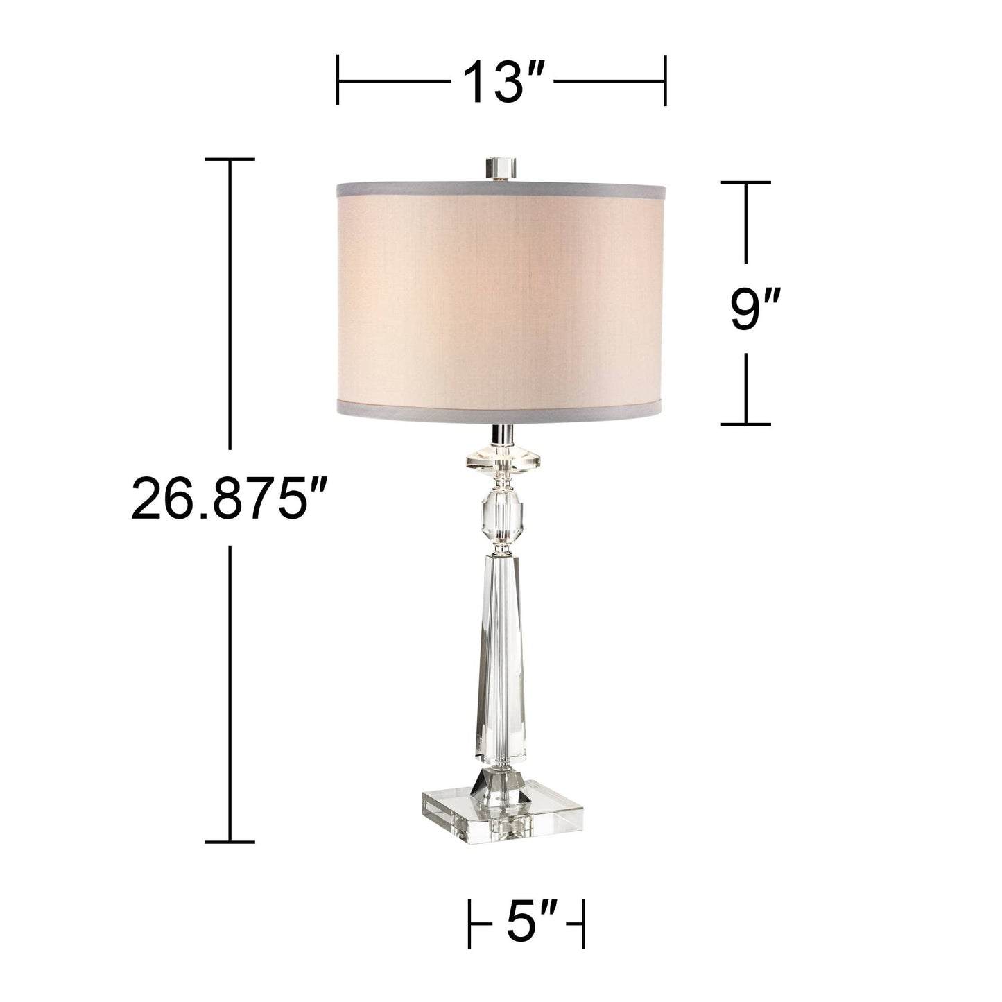 Vienna Full Spectrum Aline 26 1/2" Tall Traditional Table Lamp Clear Crystal Single Gray Shade Living Room Bedroom Bedside Nightstand House Office Home Reading Kitchen Entryway Console Family