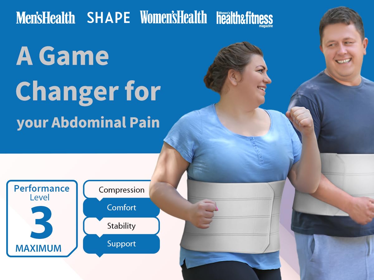 Abdominal Binder for Women & Men Post Surgery Recovery, 12 inch 4 Panel Waist Compression Band, Wrap Support for Bariatric, Belly, Stomach, Postpartum, Hernia, Latex-free. Breathable Fabric S-M
