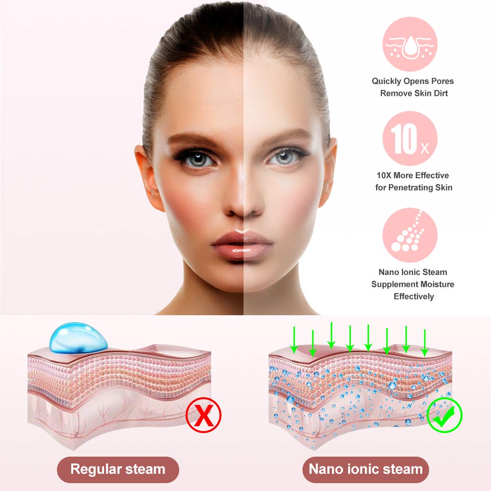 Amconsure Facial Steamer - Nano Ionic Face Steamer Warm Mist Steamer for Home Sauna SPA, Humidifier for Face Steamer for Deep Cleaning Unclogs Pores Sinuses - Bonus 5 Piece Stainless Steel Skin Kit