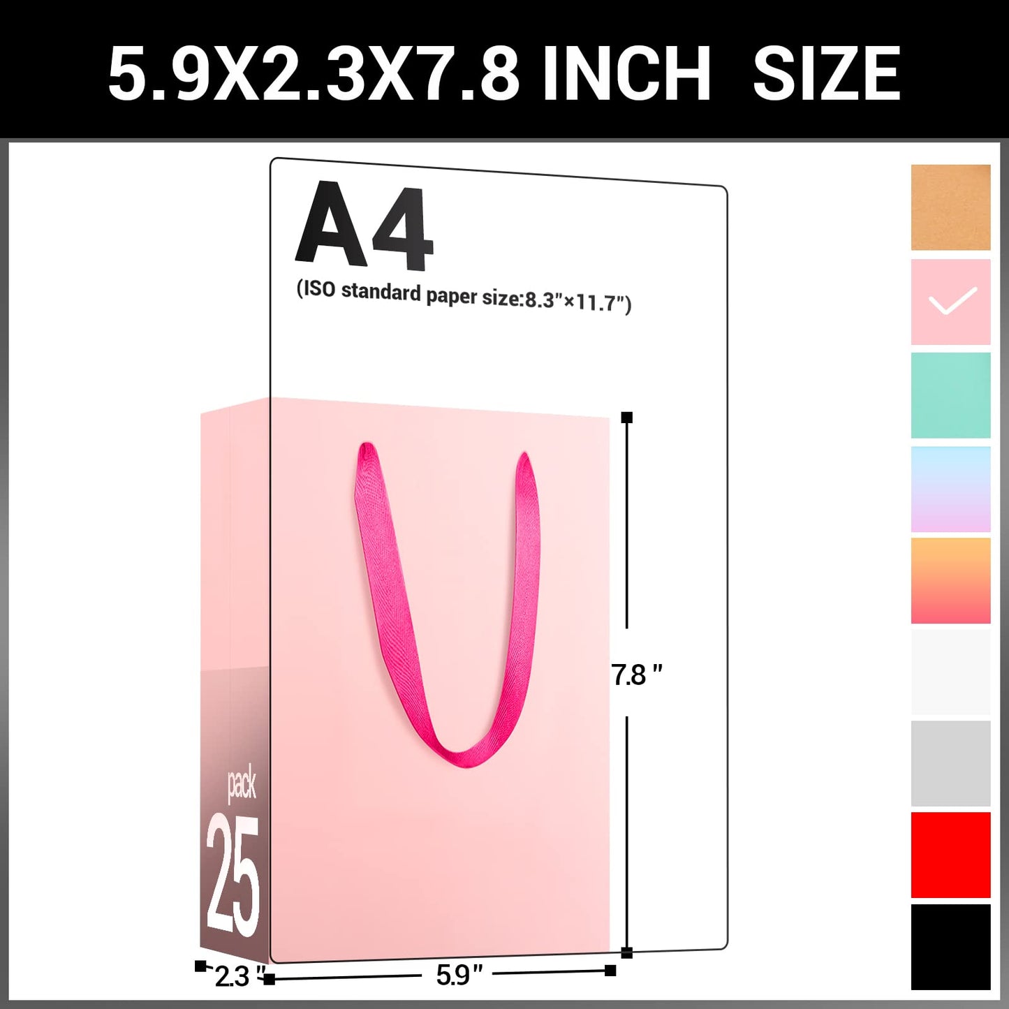 EUSOAR Small Pink Gifts Wrap Bags, 25 Pack 5.9x2.3x7.8 inches Shopping Bags with Handles Bulk, Party Favor Wrapping Bags for Wedding, Craft Grocery, Boutique, Retail, Business