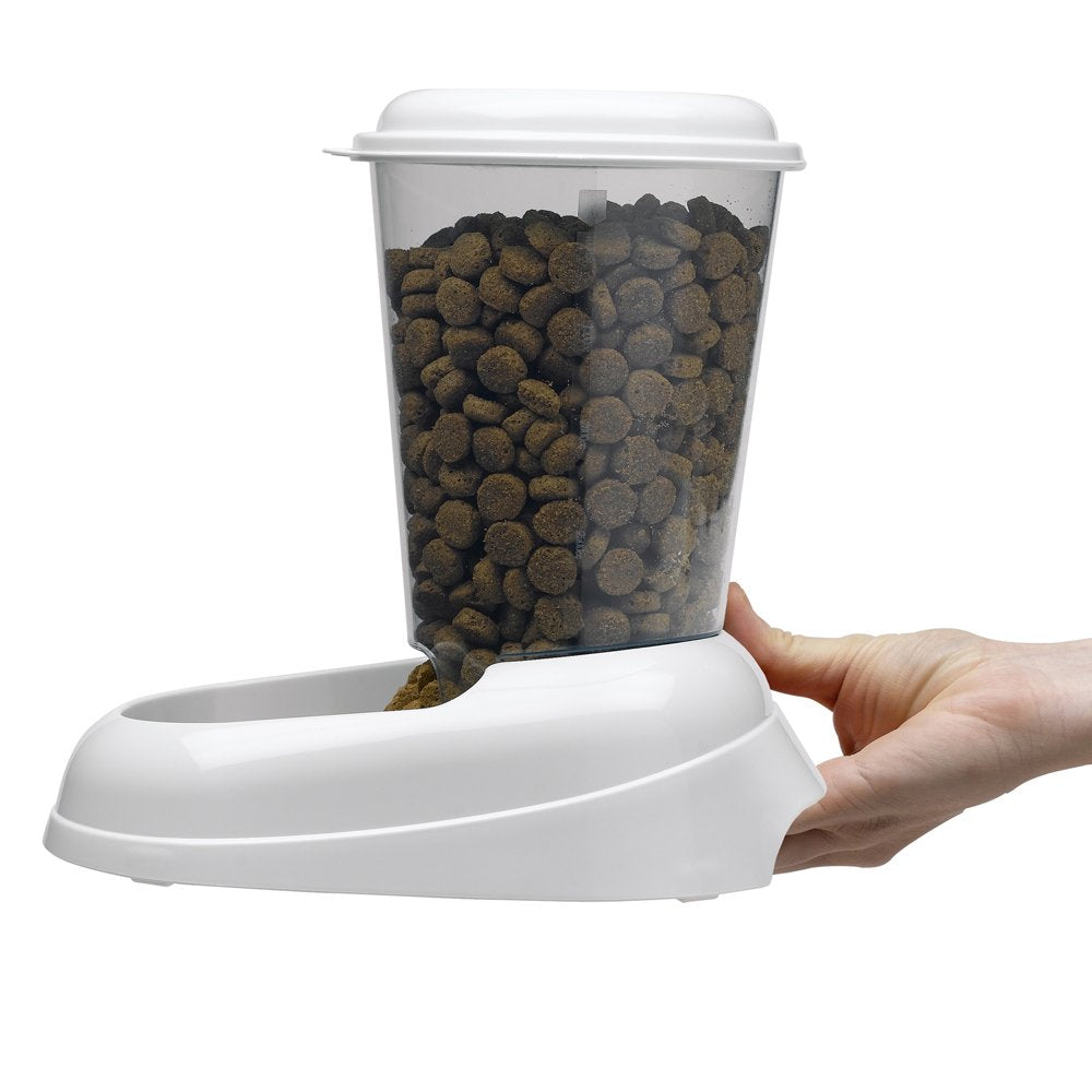 Ferplast Dry food dispenser for dogs and cats 3 Liter ZENITH Practical pet feeder food dispenser biscuits for animals, Transparent tank with lid, Non-slip bottom, 20,2 x 29,2 x h 28,8 cm White