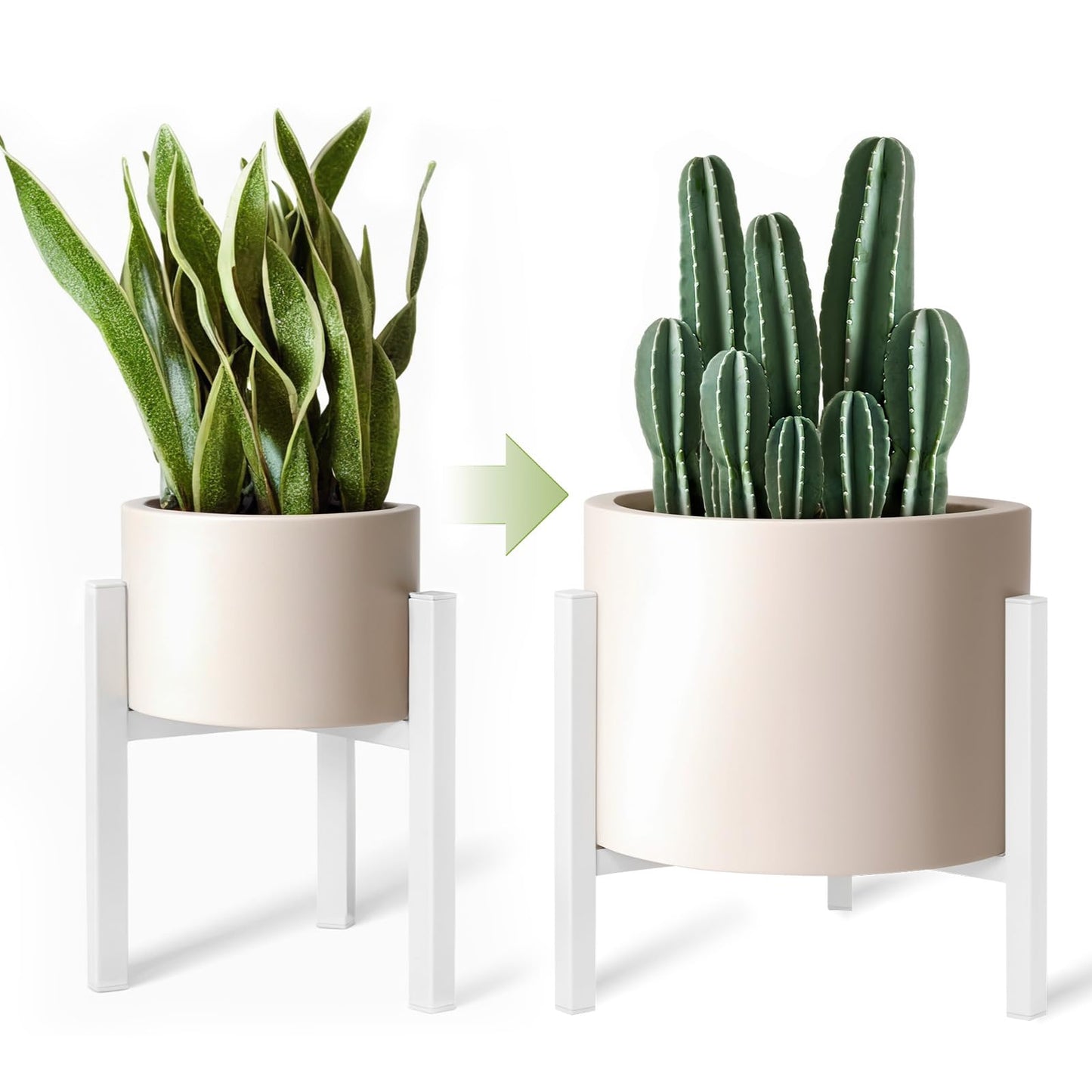 IZIDDO Adjustable Plant Stand Indoor, White Metal Planter Stands Outdoor, Mid Century Modern Plant Holder, Fit 12 14 16 inch Large Pots, Single Floor Plant Stands for Indoor Plants-1ps