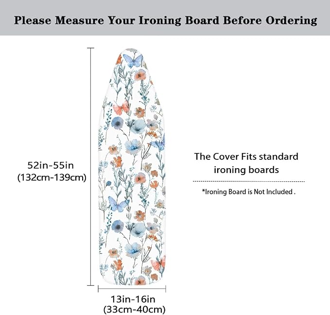 Ironing Board Cover, Standard Size 15x54, Poppy Art Print, Elastic Edge